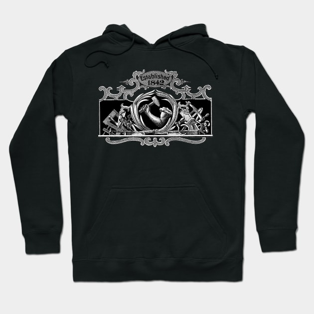 19h Century Hardware Store Logo Hoodie by MerchByToolemera